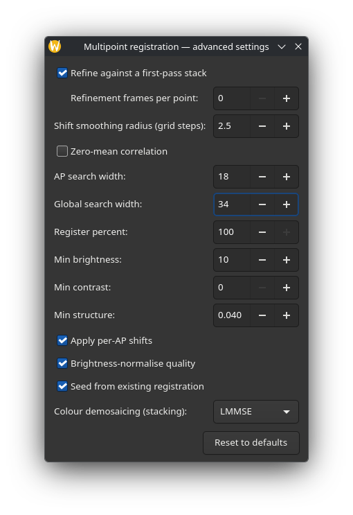 Multi-point advanced settings window