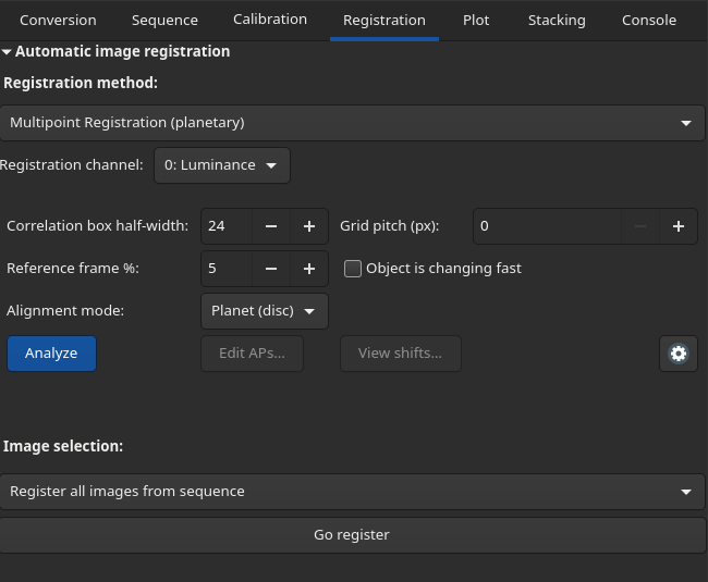 Multi-point registration settings