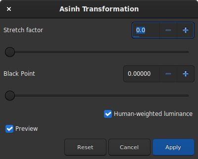 Asinh on a mono image