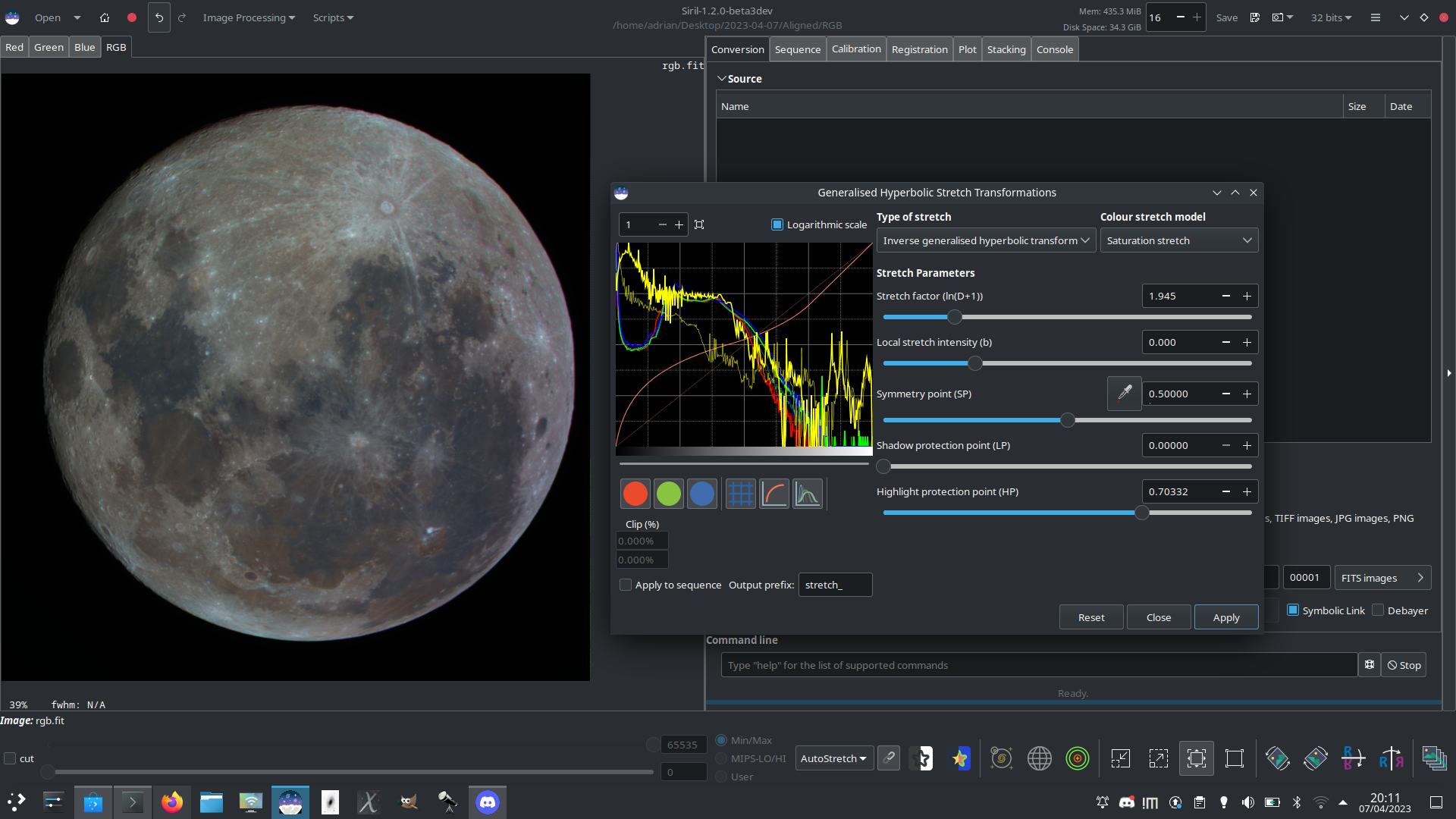 Applying GHS to the saturation channel to create a 'Mineral Moon'