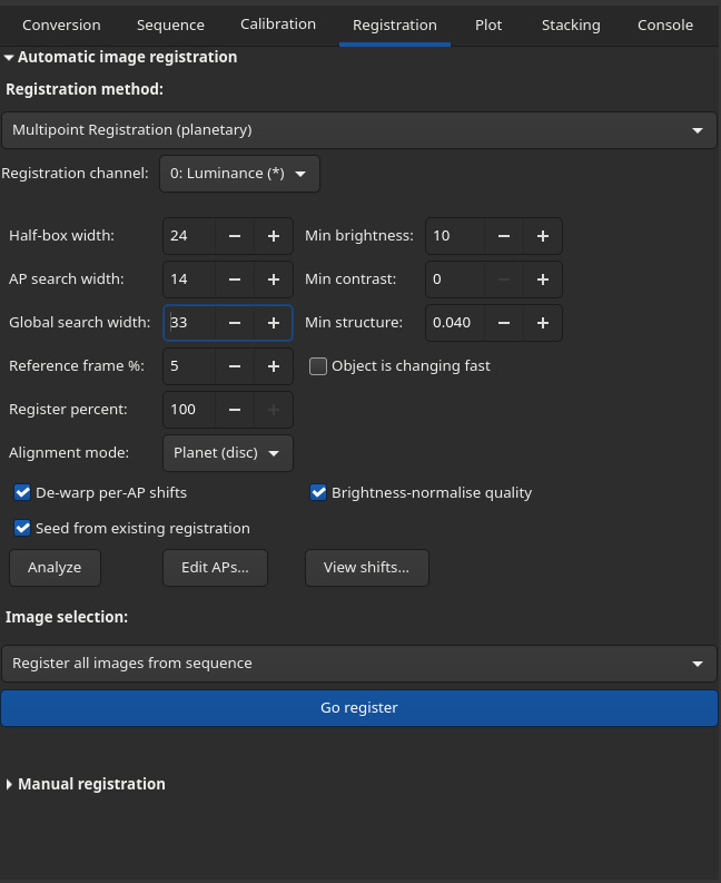 Multi-point registration settings