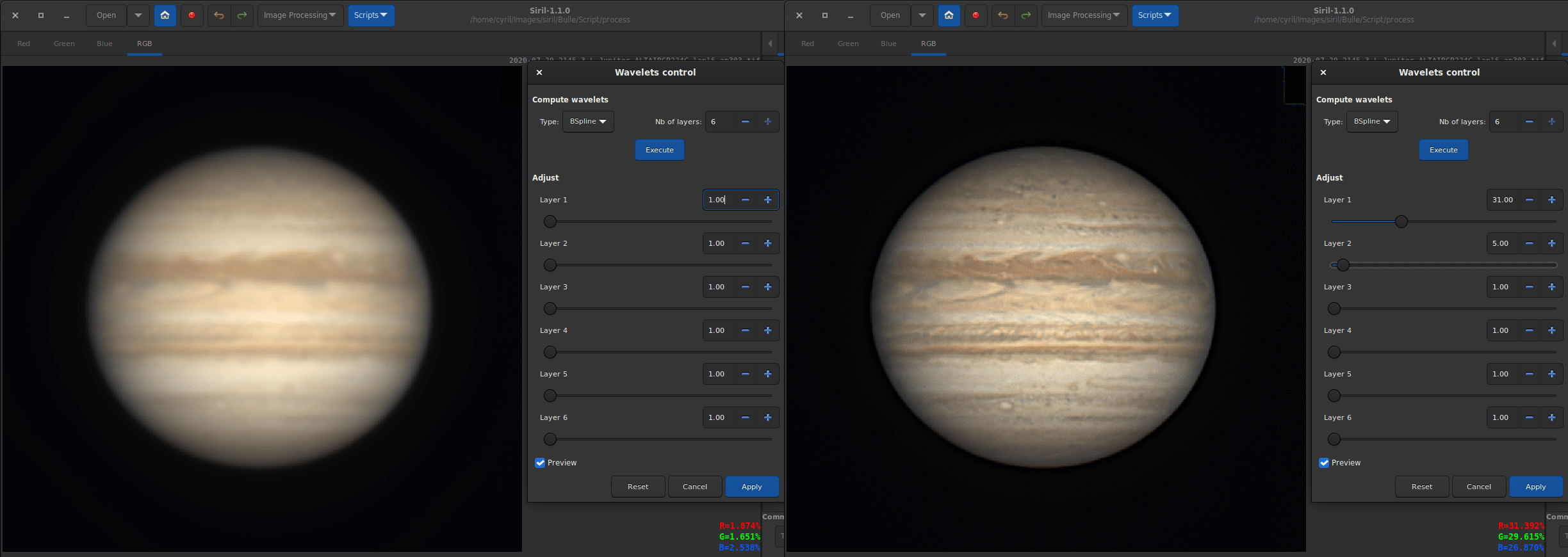 Ondelette sur Jupiter