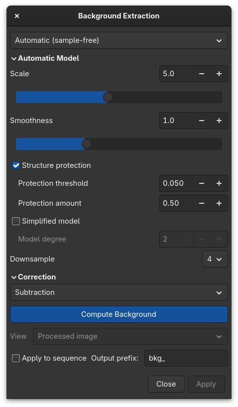 automatic background extraction dialog