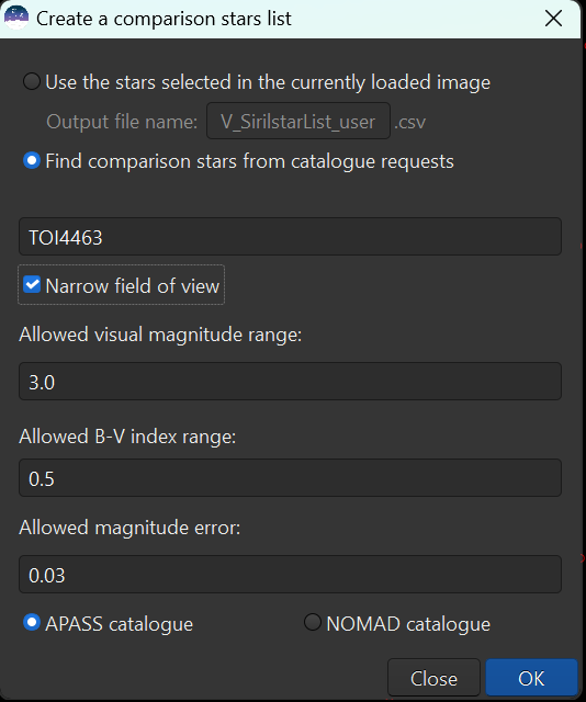 Comparison Stars Button