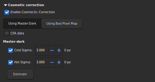Cosmetic correction with master dark