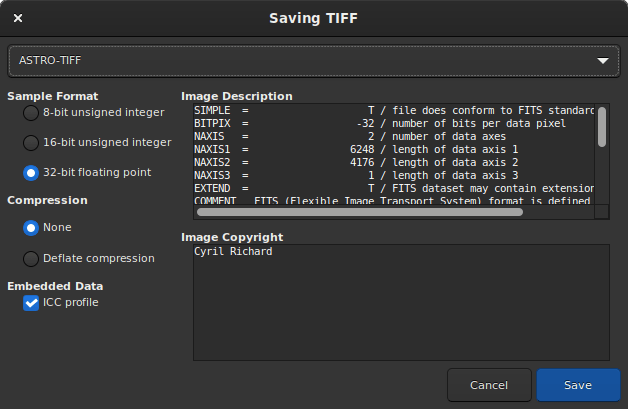 Astro-TIFF dialog