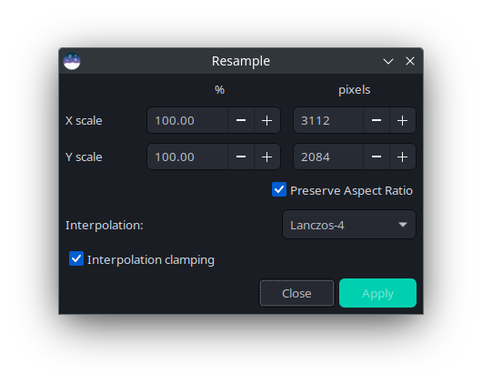 Resample dialogbox